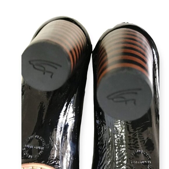 Georgina Goodman black crinkled patent loafer pumps,  38EU with round stripe hee - Picture 9 of 12
